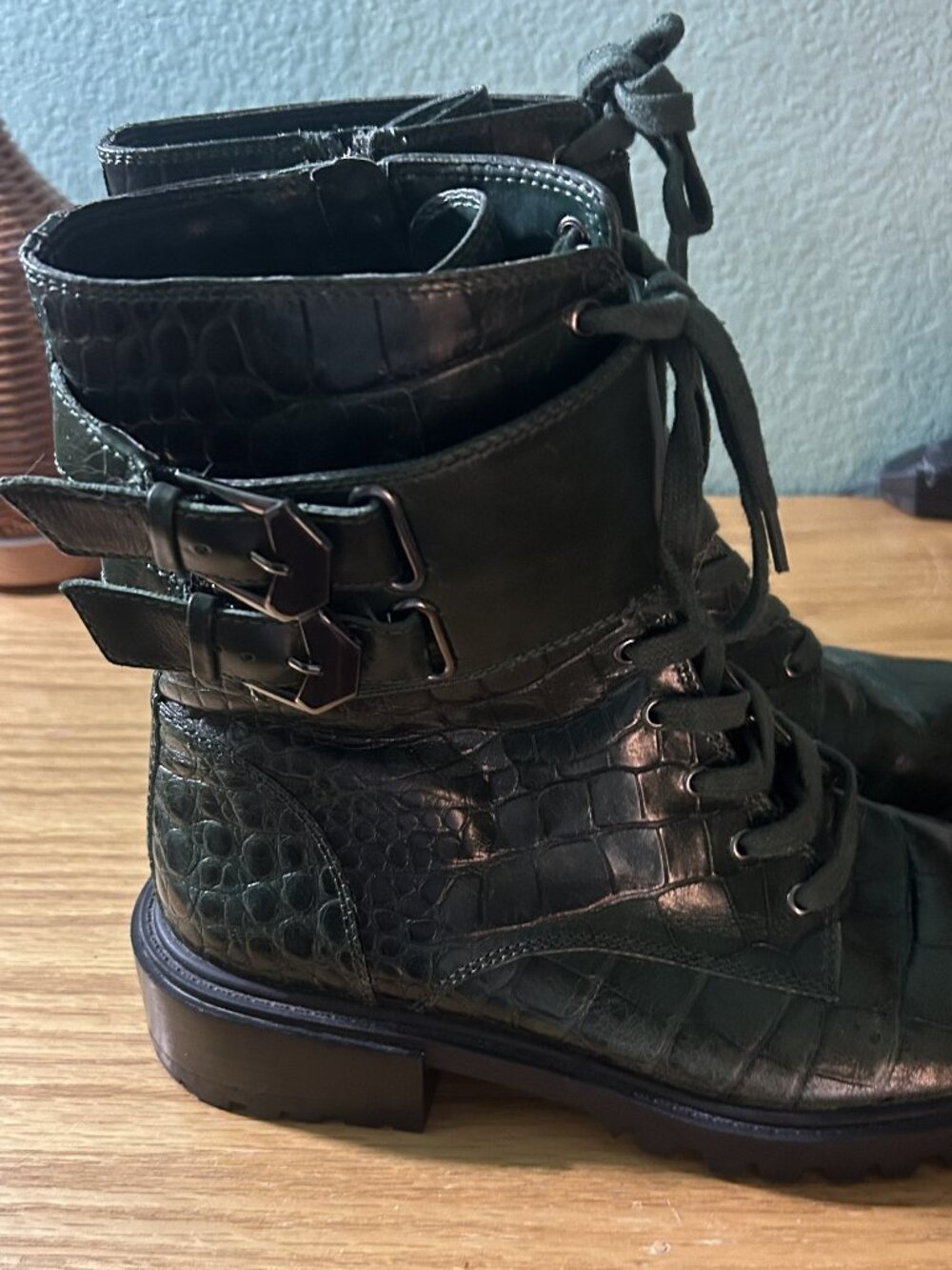 Vince Camuto Fawdry Croc Embossed Buckle Combat Boots